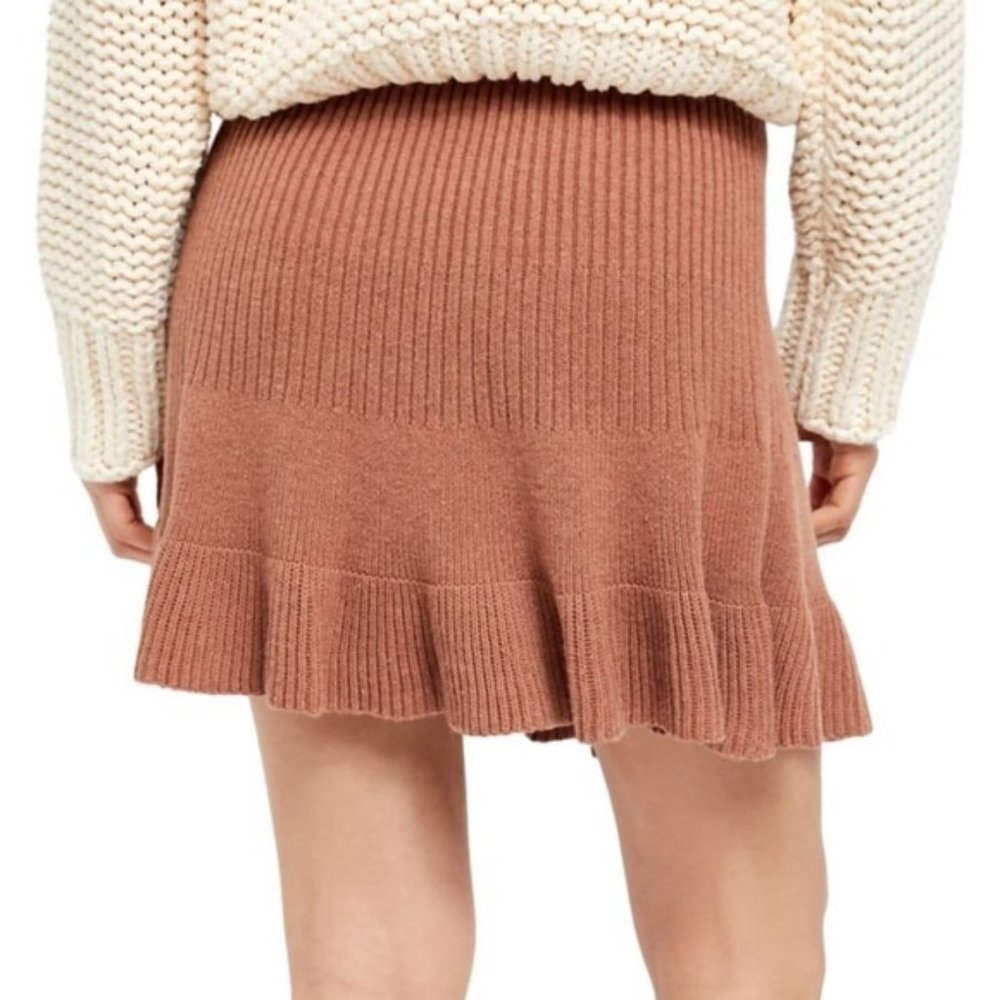Free People Ribbed Knit Ruffle Mini Skirt in Cocoa - Picture 10 of 12